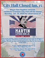 Cranston City Hall Closed Monday, Jan. 15, for Observance of MLK Day